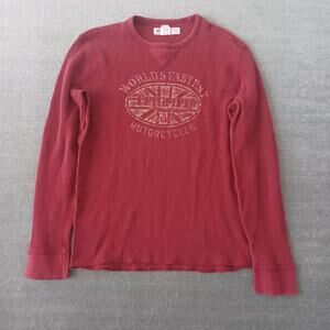 Lucky Brand Triumph Motorcycle Shirt Mens M Red Thermal Waffle Knit Stretch Moto